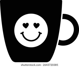 Valentine's Day Mug icon silhouette.
Smiley Emoji Coffee Cup silhouette.
Transparent background.