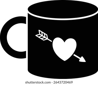 Valentine's Day Mug icon silhouette.
Heart pattern Coffee Cup silhouette.
Transparent background.
