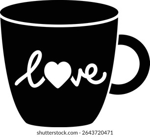 Valentine's Day Mug icon silhouette.
Love pattern Coffee Cup silhouette.
Transparent background.