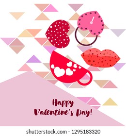 Valentine's Day, mug, lock, lips, heart, vector background