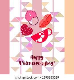 Valentine's Day, mug, lock, lips, heart, vector background
