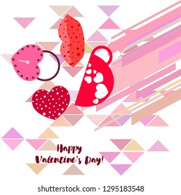 Valentine's Day, mug, lock, lips, heart, vector background