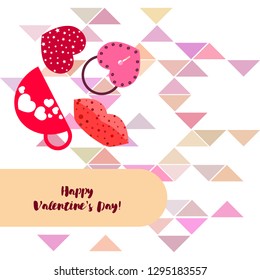 Valentine's Day, mug, lock, lips, heart, vector background
