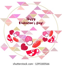 Valentine's Day, mug, lock, lips, heart, vector background