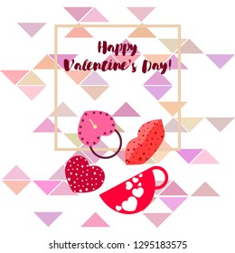 Valentine's Day, mug, lock, lips, heart, vector background