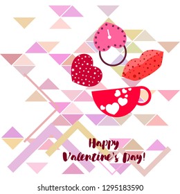 Valentine's Day, mug, lock, lips, heart, vector background