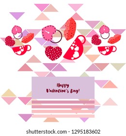 Valentine's Day, mug, lock, lips, heart, vector background