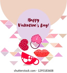 Valentine's Day, mug, lock, lips, heart, vector background