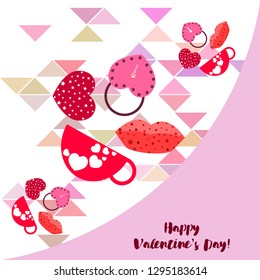 Valentine's Day, mug, lock, lips, heart, vector background