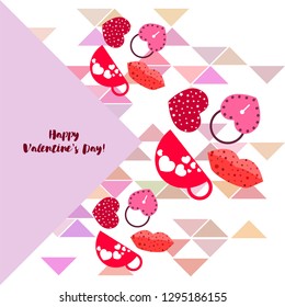 Valentine's Day, mug, lock, lips, heart, vector background