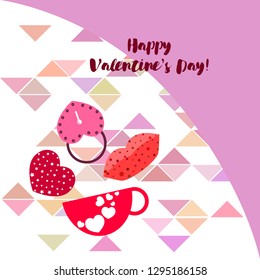 Valentine's Day, mug, lock, lips, heart, vector background