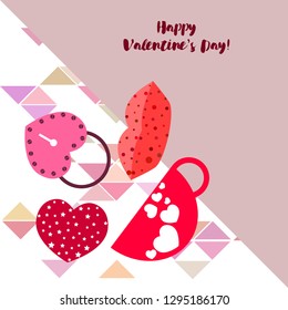 Valentine's Day, mug, lock, lips, heart, vector background