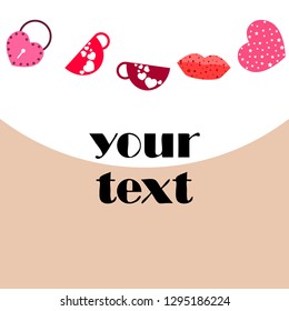 Valentine's Day, mug, lock, lips, heart, vector background