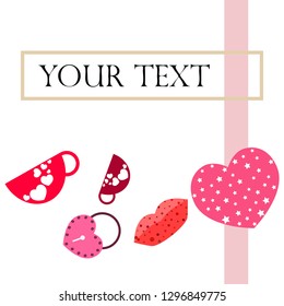 Valentine's Day, mug, lock, lips, heart, vector background