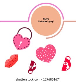 Valentine's Day, mug, lock, lips, heart, vector background