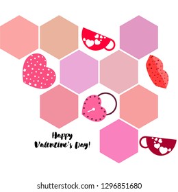 Valentine's Day, mug, lock, lips, heart, vector background