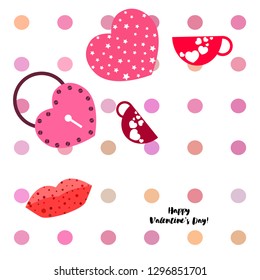 Valentine's Day, mug, lock, lips, heart, vector background