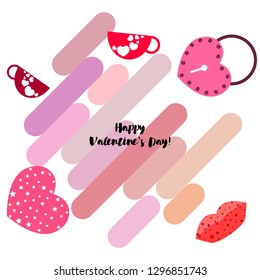 Valentine's Day, mug, lock, lips, heart, vector background