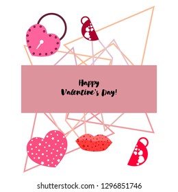 Valentine's Day, mug, lock, lips, heart, vector background