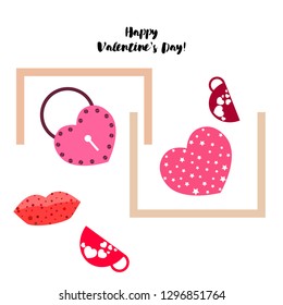 Valentine's Day, mug, lock, lips, heart, vector background
