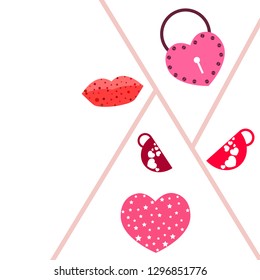 Valentine's Day, mug, lock, lips, heart, vector background