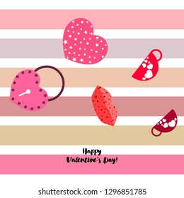 Valentine's Day, mug, lock, lips, heart, vector background