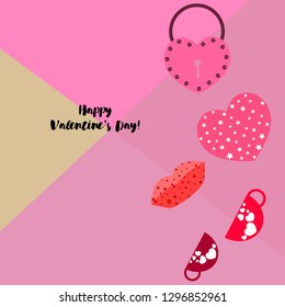 Valentine's Day, mug, lock, lips, heart, vector background