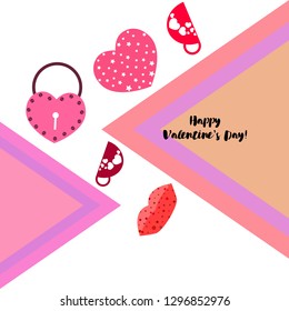 Valentine's Day, mug, lock, lips, heart, vector background