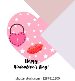 Valentine's Day, mug, lock, lips, heart, vector background