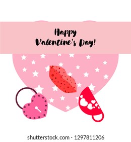 Valentine's Day, mug, lock, lips, heart, vector background