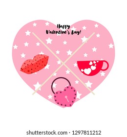 Valentine's Day, mug, lock, lips, heart, vector background