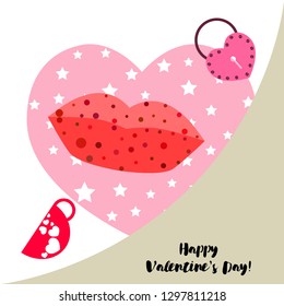 Valentine's Day, mug, lock, lips, heart, vector background