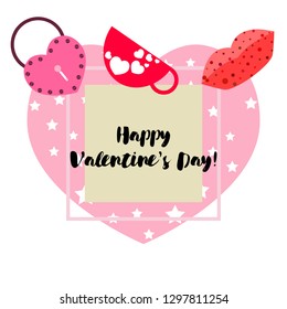 Valentine's Day, mug, lock, lips, heart, vector background