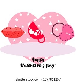 Valentine's Day, mug, lock, lips, heart, vector background