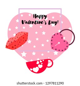 Valentine's Day, mug, lock, lips, heart, vector background