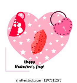 Valentine's Day, mug, lock, lips, heart, vector background