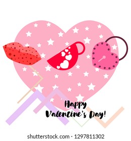 Valentine's Day, mug, lock, lips, heart, vector background