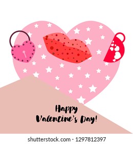 Valentine's Day, mug, lock, lips, heart, vector background