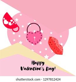Valentine's Day, mug, lock, lips, heart, vector background
