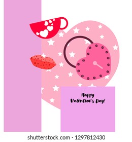 Valentine's Day, mug, lock, lips, heart, vector background