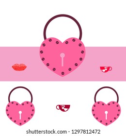 Valentine's Day, mug, lock, lips, heart, vector background