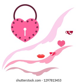 Valentine's Day, mug, lock, lips, heart, vector background