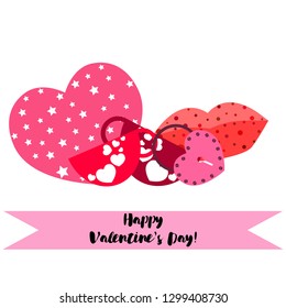 Valentine's Day, mug, lock, lips, heart, vector background