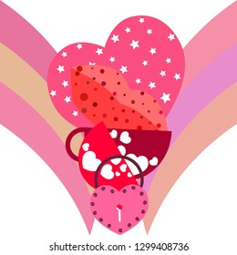 Valentine's Day, mug, lock, lips, heart, vector background
