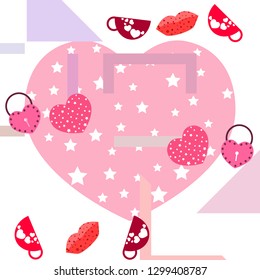 Valentine's Day, mug, lock, lips, heart, vector background