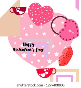 Valentine's Day, mug, lock, lips, heart, vector background