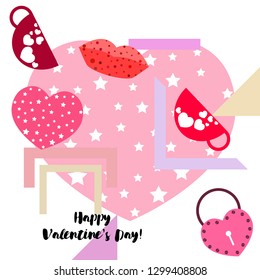 Valentine's Day, mug, lock, lips, heart, vector background