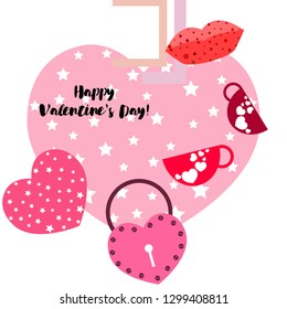 Valentine's Day, mug, lock, lips, heart, vector background