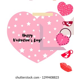 Valentine's Day, mug, lock, lips, heart, vector background