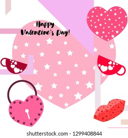 Valentine's Day, mug, lock, lips, heart, vector background